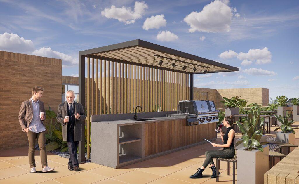 Terraza y áreas verdes de Torres de Michúa